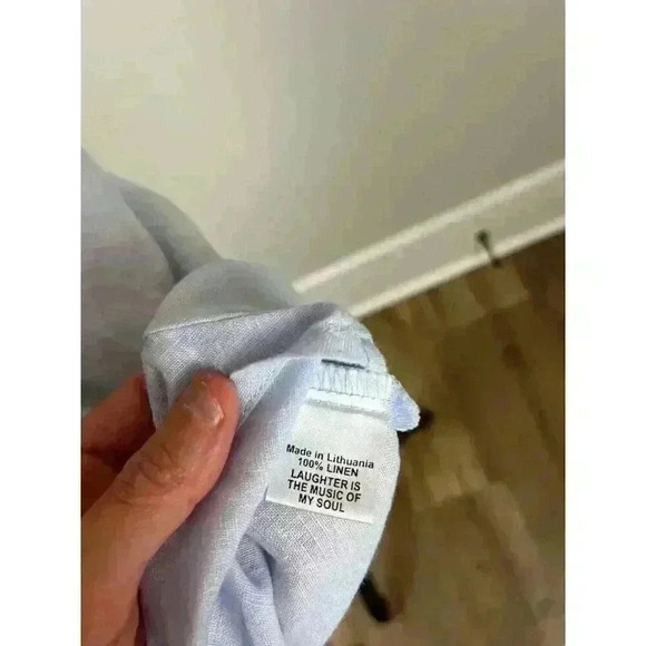 Flax Linen Blouse Sleeveless Women's M Light Blue V-Neck Lagenlook Minimalist - Picture 9 of 11